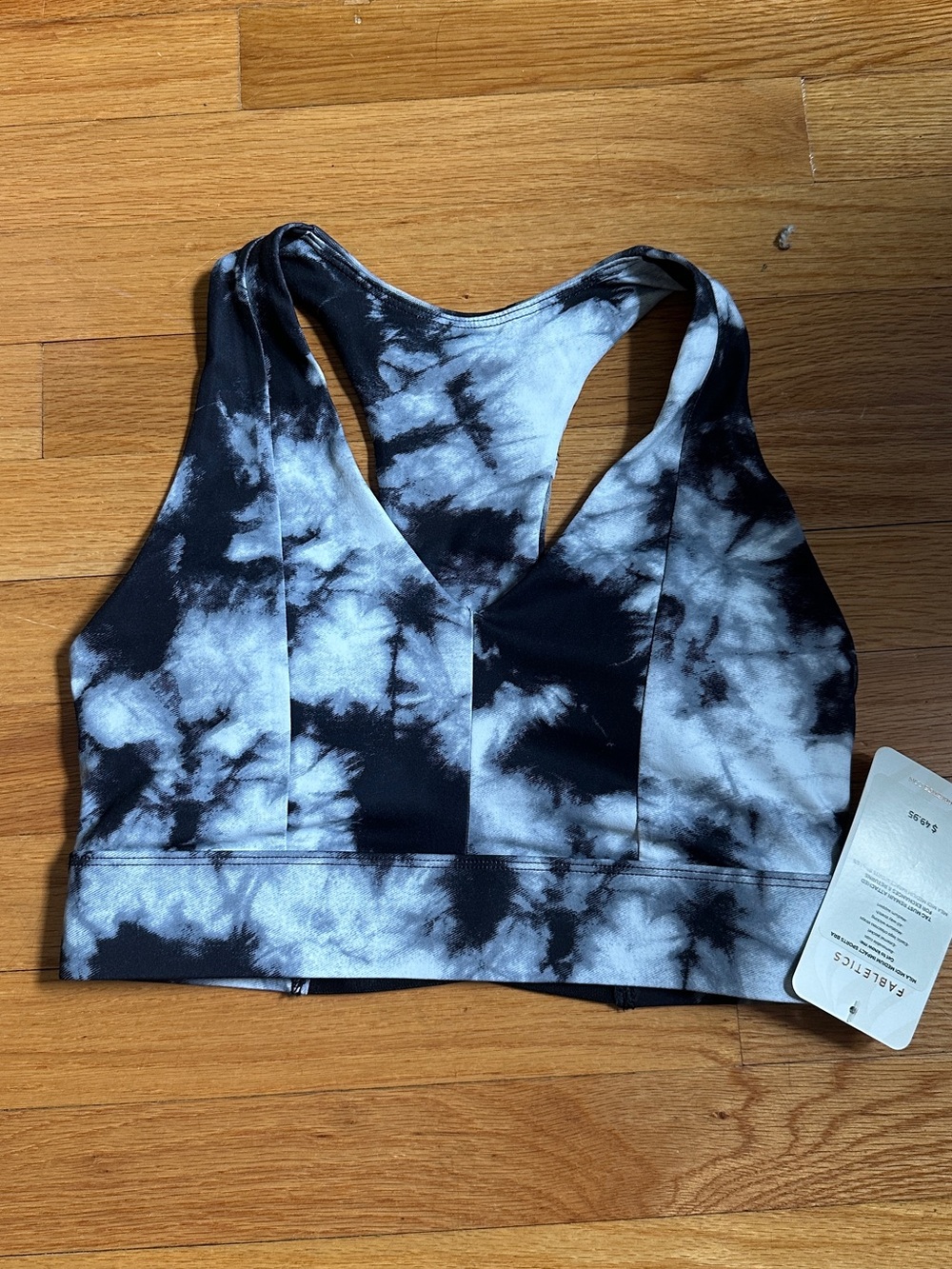 Fabletics Black & White Tie-Dye Racerback Sports Bra